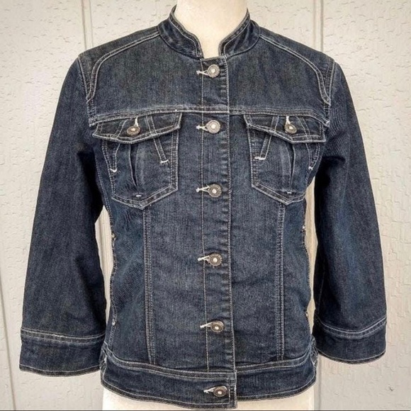 Chico's Platinum Rhinstone Jean Jacket Size Medium - Picture 1 of 12